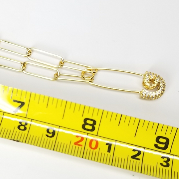 NWT Safety Pin Pave CZ Paperclip Choker Necklace - Picture 9 of 9